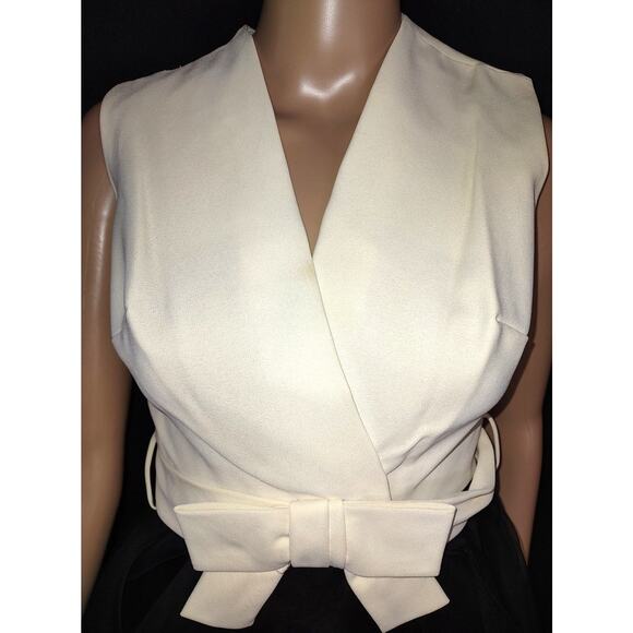 Vintage Cream Black Party Dress NWT Bow Tiered Skirt Size 5 Rayon Silk Flaws - Picture 9 of 9